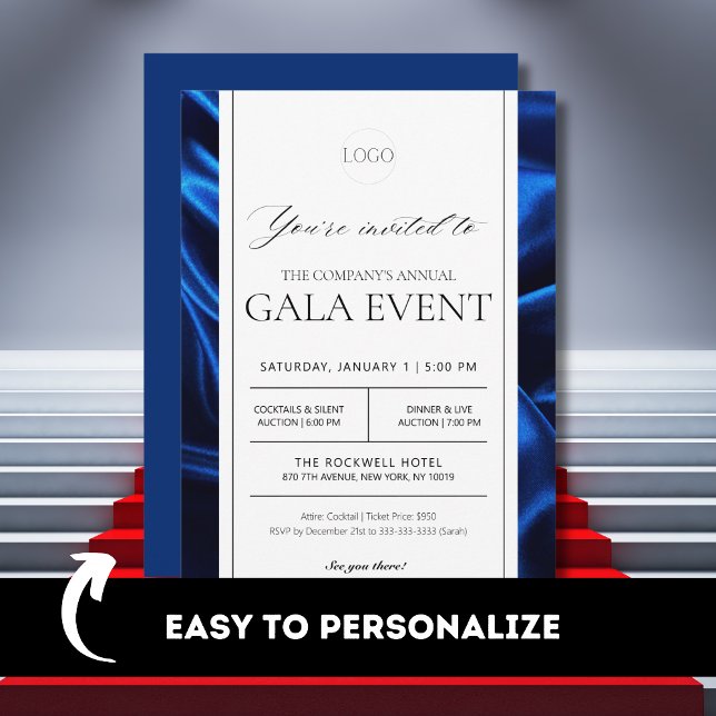 Invitation Élégant Royal Blue Gala de collecte de fonds (Créateur téléchargé)
