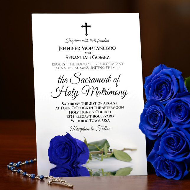 Invitation Élégant Royal Blue Rose Moderne Mariage catholique (Créateur téléchargé)