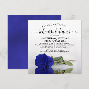 Invitation Élégant Royal Blue Rose Répétition et Dîner Mariag