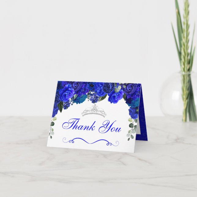 Invitation Elégant Royal Blue Silver Quinceanera Merci (Devant)