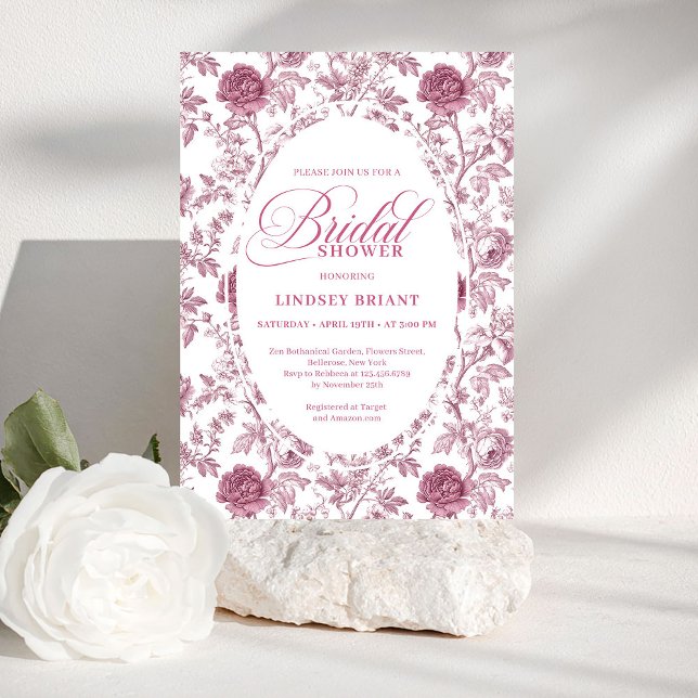 Invitation Elegant Royal Blush Rose Pattern Bridal Shower  (Elegant Royal Blush Rose Pattern Bridal Shower Invite)