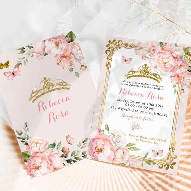 Invitation Elégant Royal Crown Blush Pink Gold Quinceañera (Créateur téléchargé)