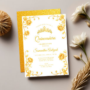 Invitation Elégant Royal Golden Floral Quinceañera