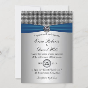 Invitation Élégant ruban bleu moderne Mariage Parties scintil