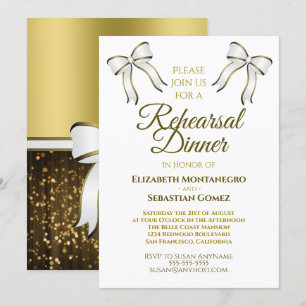 Invitation Élégant Ruban Or & Bow Mariage Dîner de répétition
