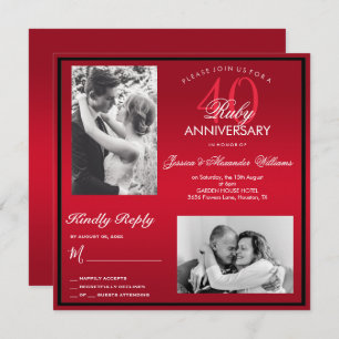 Invitation Elégant Ruby 40e anniversaire Mariage Double photo