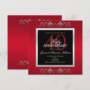 Invitation Elégant Ruby Jewels 40e anniversaire de Mariage