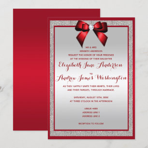 Invitation Elégant Ruby Red & Silver Parties scintillant Mari