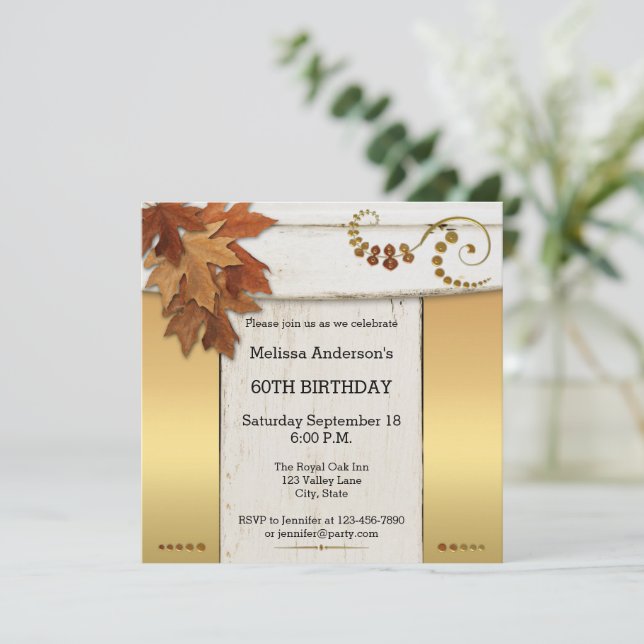 Invitation Elégant Rustic Automne Anniversaire Fête Invitatio (Debout devant)