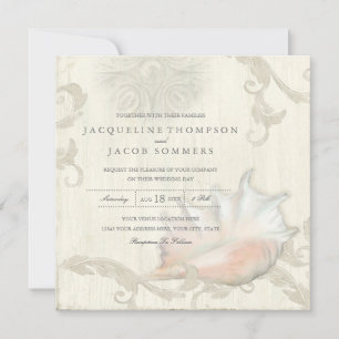 Invitation Elégant Rustic Beach Seashell Conch Shell Wood Art