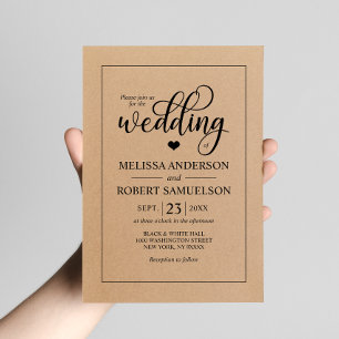 Invitation Élégant Rustic Black Kraft Mariage de script de pa