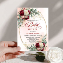 Elegant Rustic Burgundy Floral Gold Baby Shower