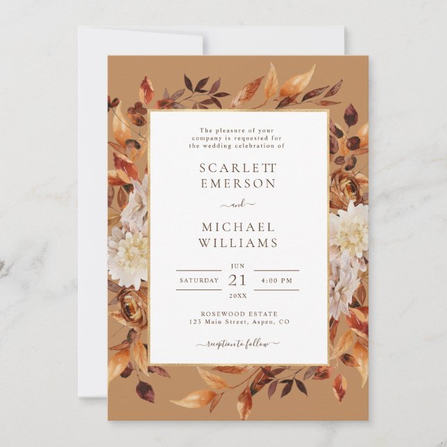 Invitation Élégant Rustic Fall Feuilles Mariage (Devant)
