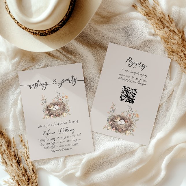 Invitation Elegant Rustic Floral Baby Shower Nesting Party (Créateur téléchargé)