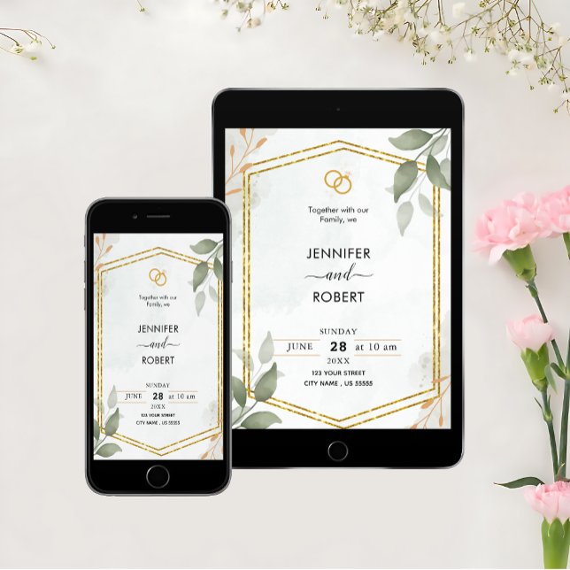 Invitation Elégant Rustic Greenery Mariage Parties scintillan (Capture the rustic elegance of your special day with our enchanting Rustic Greenery Wedding Invite.)