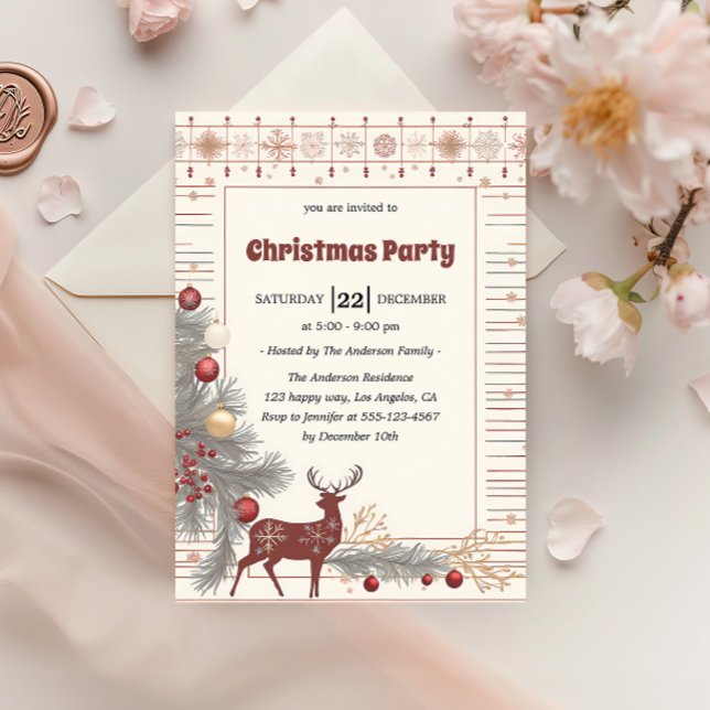 Invitation Elegant Rustic Reindeer Christmas Party            (Créateur téléchargé)