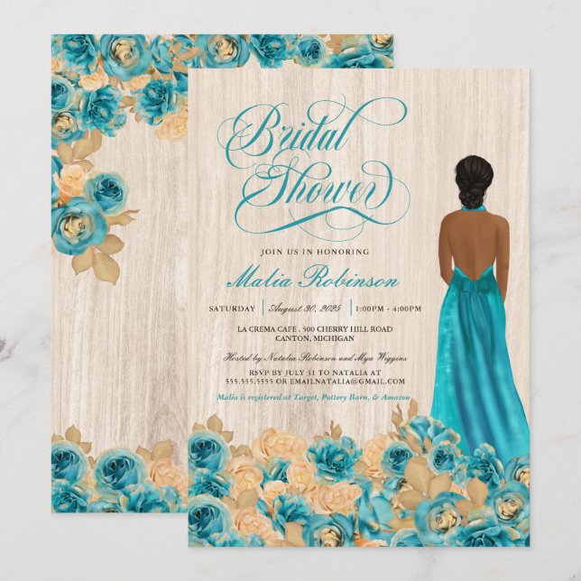 Invitation Elégant Rustic Turquoise bleu Rose et Fête des mar (Devant / Derrière)