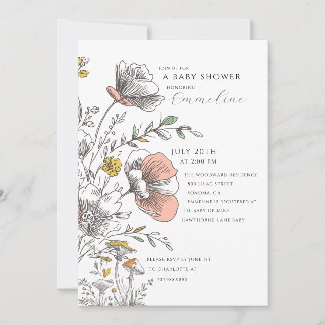 Invitation Elegant Rustic Wildflower Baby Shower  (Devant)