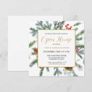 Invitation Elégant Rustic Winter Botanique Open House Invitat