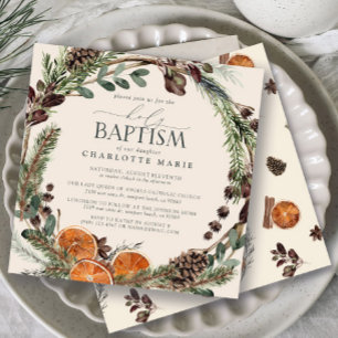 Invitation Elégant Rustique Aquarelle Verdure Baptême Saint