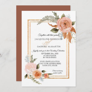 Invitation Élégant Rustique Automne Floral Terracotta Mariage