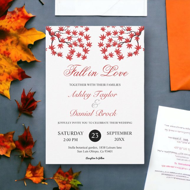 Invitation Élégant Rustique Automne Rouge Feuilles Boho Autom (Créateur téléchargé)