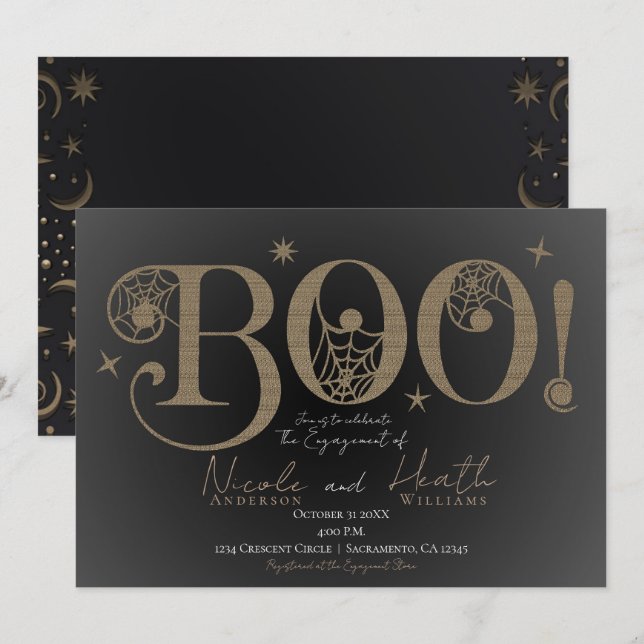 Invitation Élégant Rustique BOO Magique Halloween Fiançailles (Devant / Derrière)