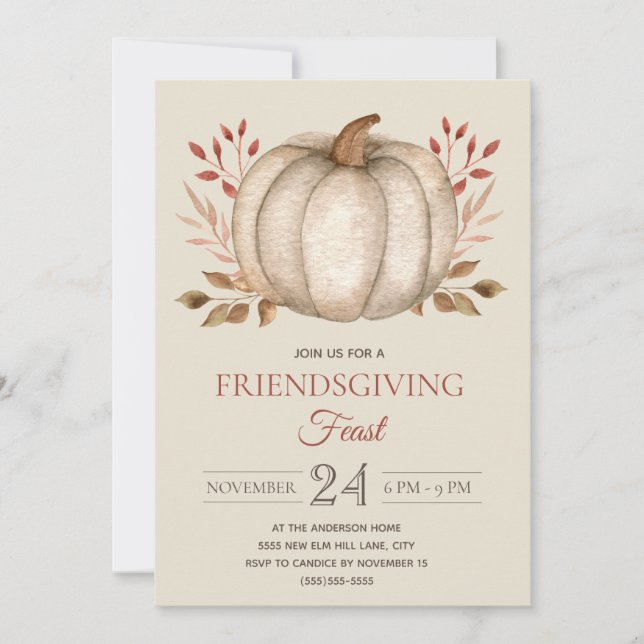 Invitation Élégant Rustique Citrouille Friendsgiving Dîner de (Devant)