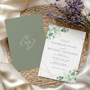 Invitation Elégant Rustique de verdure Eucalyptus Mariage Feu