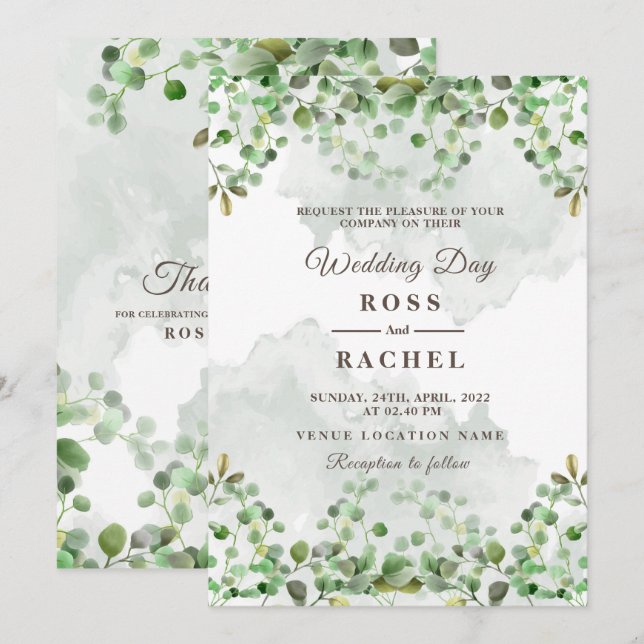 Invitation Elégant Rustique Eucalyptus Feuille Mariage de ver (Devant / Derrière)