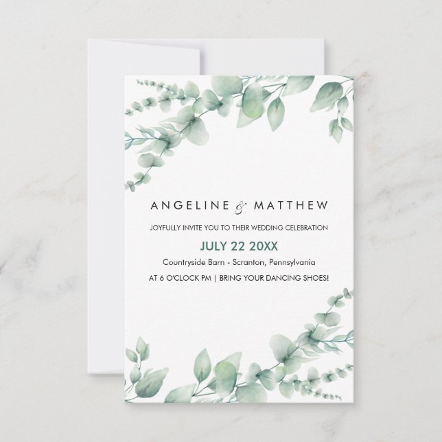Invitation Elégant Rustique Eucalyptus Feuille Mariage de ver (Devant)