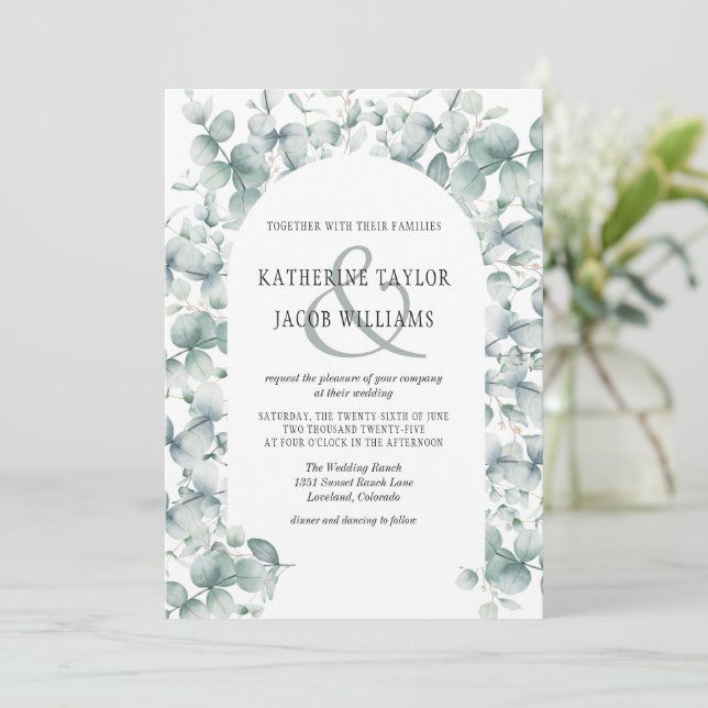 Invitation Elégant Rustique Eucalyptus Feuille Mariage de ver (Debout devant)