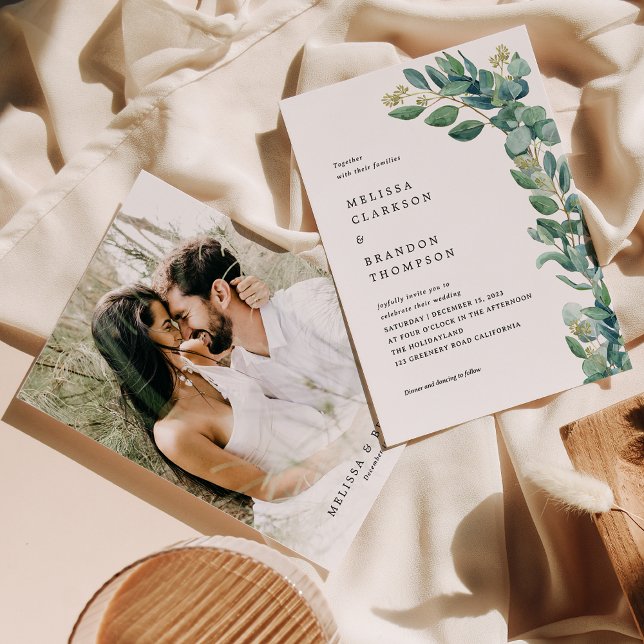 Invitation Elégant Rustique Eucalyptus Mariage photo (Créateur téléchargé)