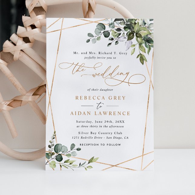 Invitation Elégant Rustique Eucalyptus Verdure Mariage Or (Créateur téléchargé)