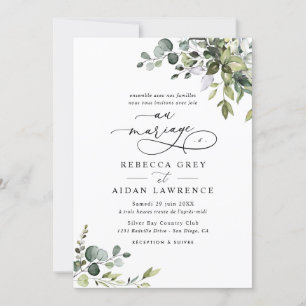 Invitation Elégant Rustique Eucalyptus Vert Mariage français