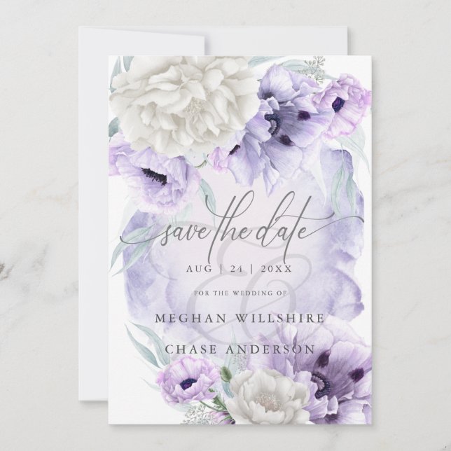 Invitation Elégant Rustique Floral Aquarelle Lilac Poppies In (Devant)