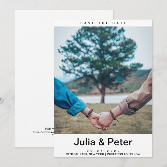 Invitation Élégant Rustique Photo Personnalisée Enregistrer L (Devant / Derrière)