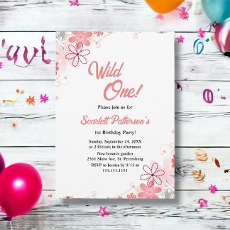Invitation Élégant Rustique Rose été Floral 1er anniversaire
