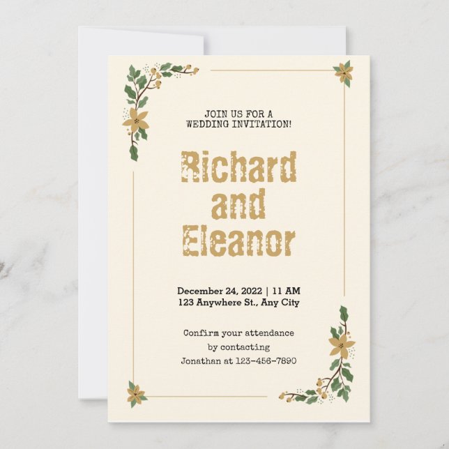 Invitation Elégant Rustique simple floral mariage traditionne (Devant)