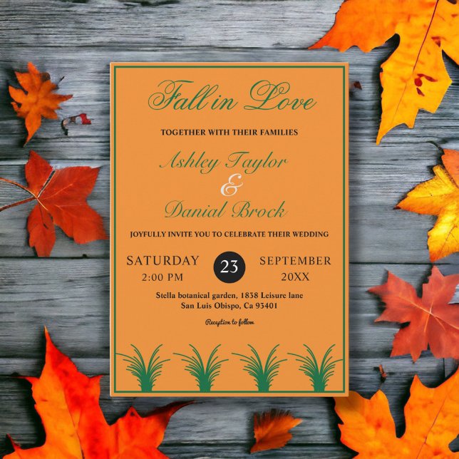 Invitation Élégant Rustique Vert Mariage de automne orange (Créateur téléchargé)