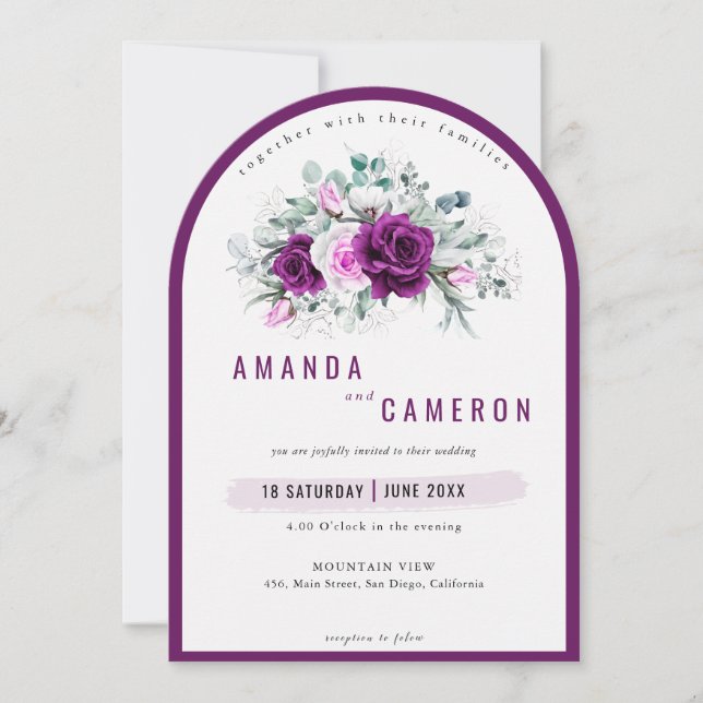 Invitation Élégant Rustique violet bleu flou Mariage photo (Devant)