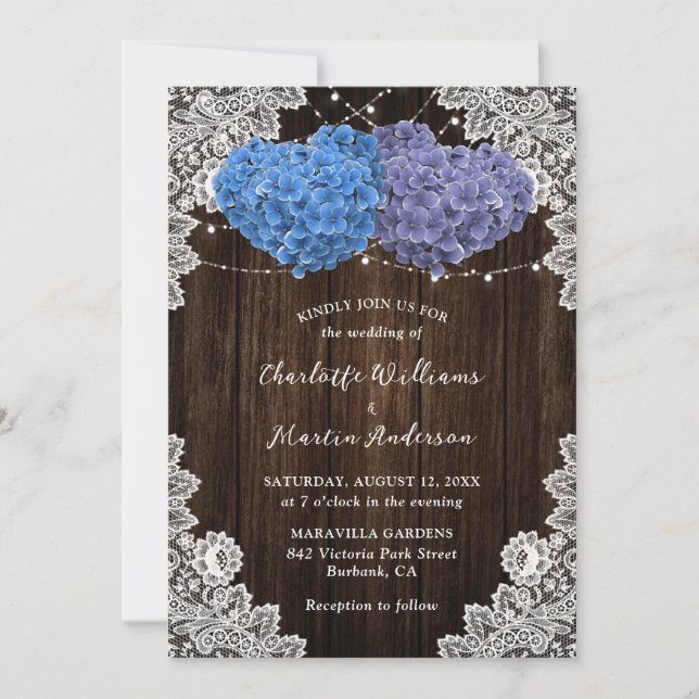 Invitation Élégant Rustique violet et Mariage bleu (Devant)