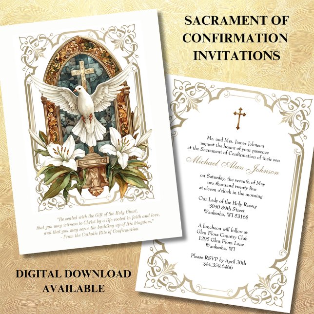 Invitation Élégant sacrement de la colombe de confirmation Li (Créateur téléchargé)