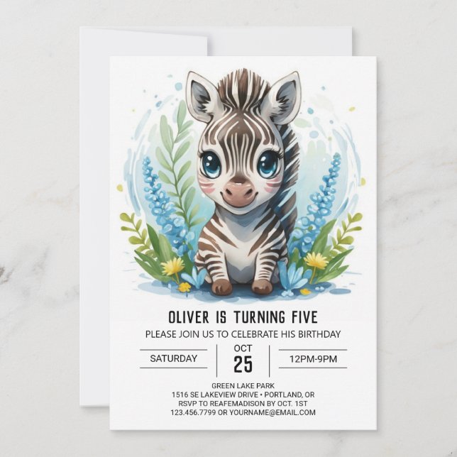 Invitation Elégant Safari Printable Zebra Boy Anniversaire (Devant)