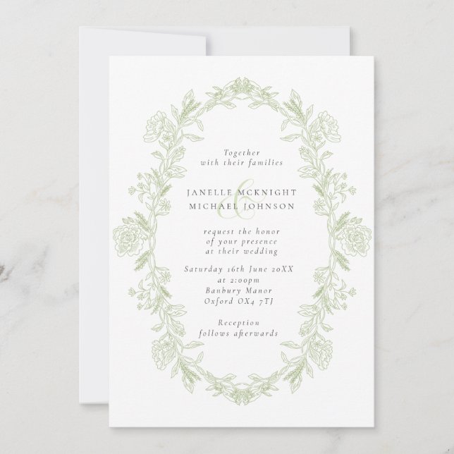 Invitation Elegant Sage Baroque Floral Wreath Wedding (Devant)