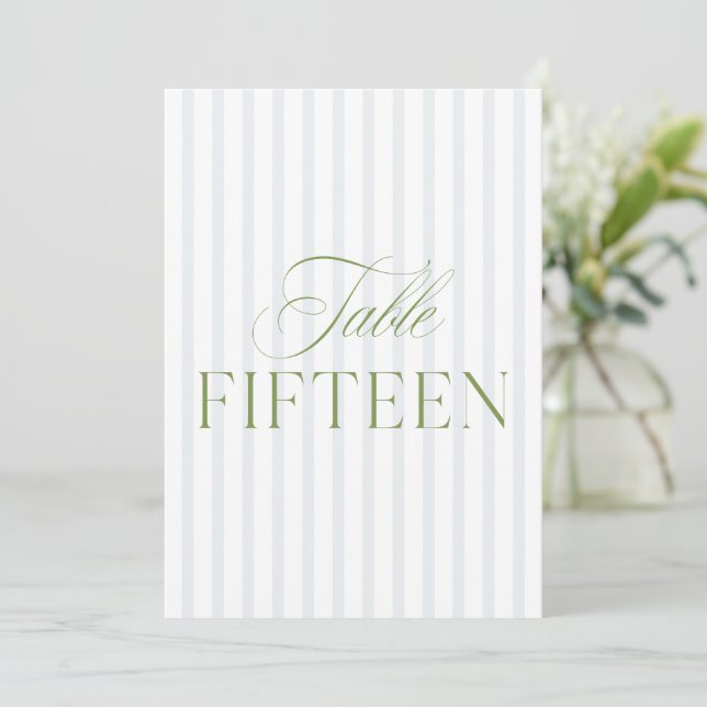 Invitation Elégant Sage Green & Blue Mariage 15 Numéro de tab (Debout devant)