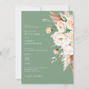 Invitation Élégant Sage Green Boho Floral Mariage de automne