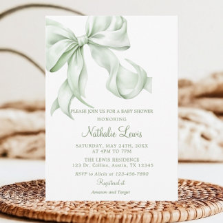Invitation Elégant Sage Green Bow En vichy Baby shower
