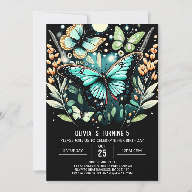Invitation Elégant Sage Green Butterfly Anniversaire (Devant)