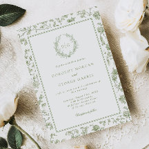 Elégant Sage Green Crest Chinoiserie Mariage